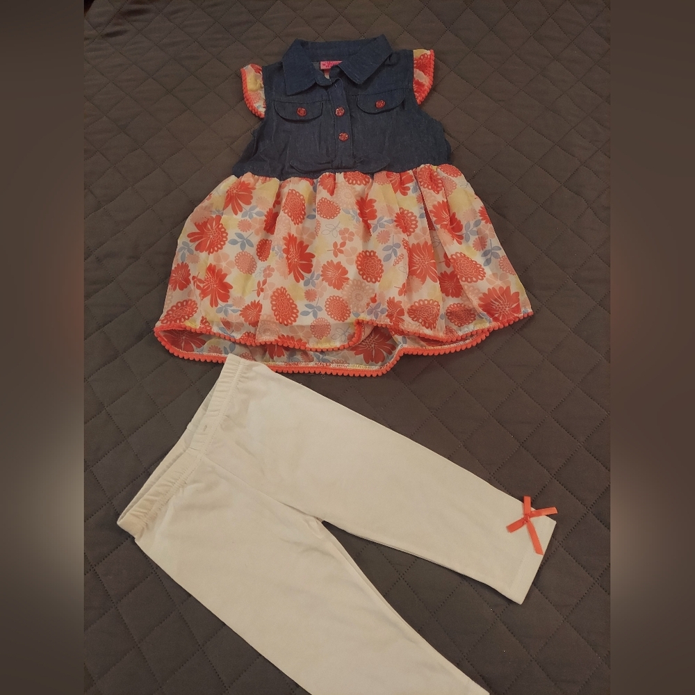 Floral Dress with White Leggings Set